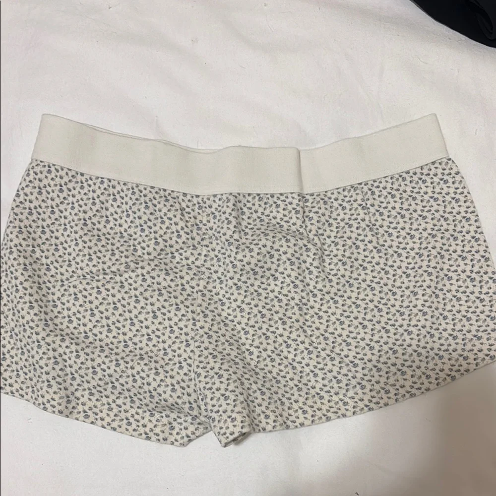 Cream and Blue Patterned Women's Sleep Shorts - Picture 3 of 3